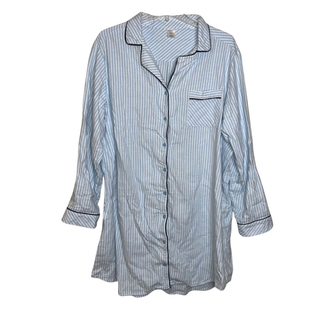 Liz Claiborne Sleepwear Long Sleeve Cotton Blue & White Striped Sleeve Shirt XXL